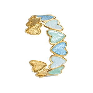 Bracelet jonc ouvert plaqué or 18k avec breloques cœurs en émail coloré pour femmes