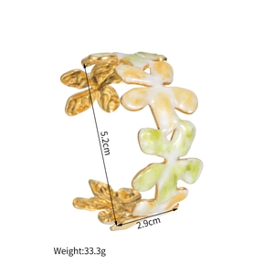 Golden 18K enamel flower cuff bracelet with white and yellow gradient petals