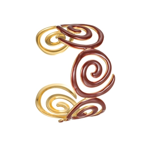 Bracelet jonc ouvert style chinois doré 18k avec nœud émaillé rouge et spirale