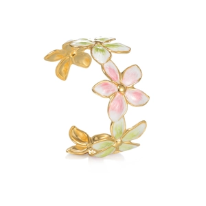 Bohemian gold stainless steel open bangle with colorful enamel floral pattern for women