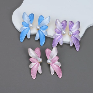 Boucles D'oreilles Ailes De Papillon Acier Inoxydable Plaqué Or 18K Dégradé Design Pétale Bijoux Élégants Künstliche Perle Femme