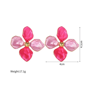 Pink enamel flower earrings with gold base and measurements of 4cm by 4.1cm