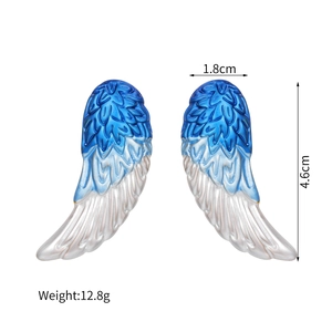 Detailed size specifications for gradient blue and white bird wing stainless steel earrings