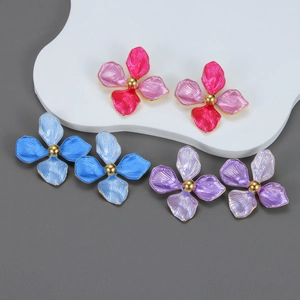 Flower Stud Earrings With Stainless Steel Earring Post Enamel Floral Design Gold Plated Elegant Jewelry For Women