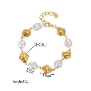 Detailed size specifications for irregular gold beads and baroque pearl bracelet, 19+3.5cm