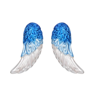 Elegant blue gradient bird wing earrings in durable titanium steel with enamel finish