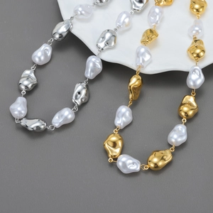 Irregular Artificial Baroque Pearl Stainless Steel Necklace For Women Fashion Liquid Metal Statement Jewelry Elegant Choker