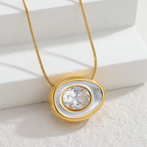 Elegant 18k gold plated snake chain necklace with an oval cubic zirconia pendant