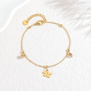 Minimalist 18k gold plated lotus bracelet with sparkling zircon stones and adjustable chain