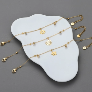 Stainless Steel Gold Bracelet For Women With Flower Pendant Lotus Daisy Zircon Charm Elegant Jewelry Adjustable