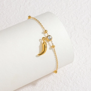 French 18k gold plated stainless steel bracelet with chili pendant and crystal accent