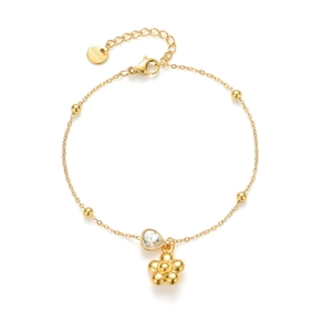 Gold stainless steel flower bracelet with a zircon heart pendant and 18k gold plating