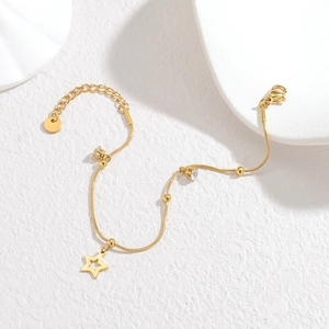 Elegant 18k gold snake chain bracelet with star charm and sparkling crystals for women