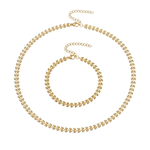 18k gold plated wheat chain jewelry set featuring a necklace and bracelet with lobster clasp