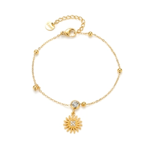 18k gold plated stainless steel bracelet with owl sun pendant and sparkling crystals