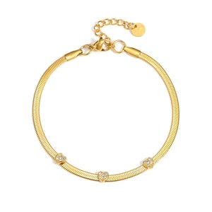 Bracelet chaîne serpent dorée avec pendentifs coeurs scintillants et extension réglable