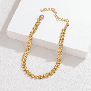 18k gold plated wheat ear link necklace with adjustable lobster clasp and extension chain