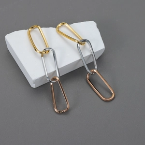 Interlocking Oval Ring Long Dangle Earrings Triple Color 18K Gold Silver Rose Gold Stainless Steel Geometric For Women