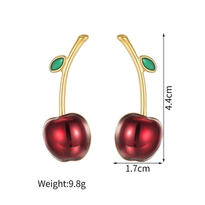 Detail view of cherry earrings with size dimensions and weight specifications