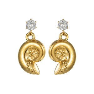 Élégantes boucles d'oreilles nautile dorées 18k style marin avec pierres précieuses