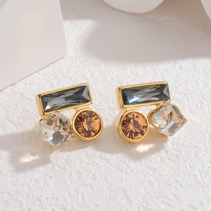 Boucles d'oreilles vintage en acier inoxydable avec zircon et placage or 18 carats