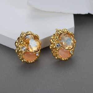 Vintage Oval Champagner Zirkon Ohrstecker Vergoldeter Schmuck Mit Edelstahl Ohrstecker Für Damen Elegant Mode