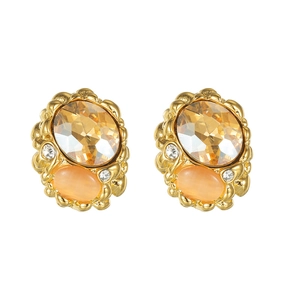 Vintage Ohrringe mit 18k Goldbeschichtung, gelbem Kristall und Katzenaugenstein Dekor