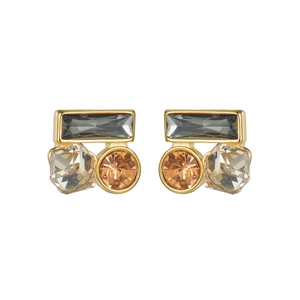 Boucles d'oreilles géométriques en zircon avec pierres grises et ambre sur or