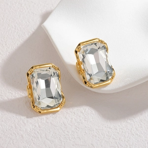 Elegant 18k gold plated stainless steel stud earrings with emerald cut cubic zirconia