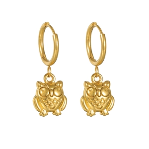 Creative gold owl hoop earrings with detailed 3D animal pendant for women