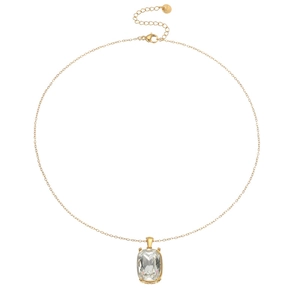 Geometric square zircon pendant necklace on thin gold chain with adjustable extension link