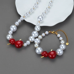 Bracelet En Acier Inoxydable Künstliche Perles D'imitation Pendentif Cerise Pomme Gourde Doré 18K Bijoux Élégants Pour Femmes