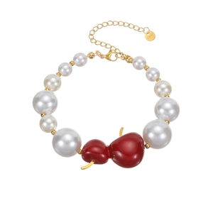 Bracelet élégant en perles avec pendentif gourde rouge et chaîne en acier inoxydable doré
