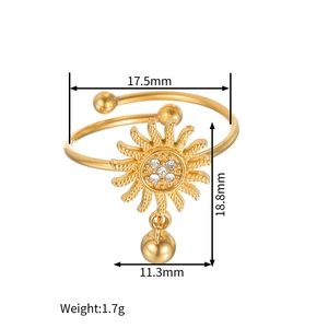 18K gold plated sunburst open ring with CZ stones and polished bead pendant