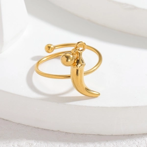 18K gold plated stainless steel open ring with chili pendant and decorative beads