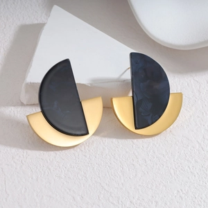 Boucles d'oreilles en acier inoxydable doré 18k avec marbrure bleu marine chic