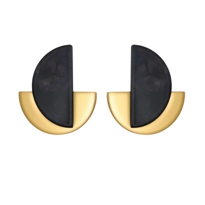 Boucles d'oreilles demi-cercles géométriques en or 18 carats au contraste or et noir