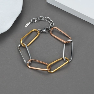Multicolor Stainless Steel Bracelet Chunky Oval Chain Minimalist Elegant Jewelry For Women Fashion Commuting Adjustable