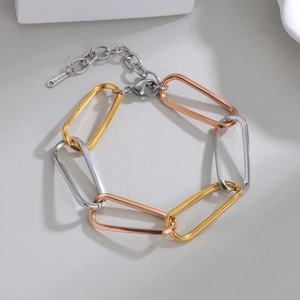 Three-tone stainless steel mixed chain bracelet with 18k gold, silver and rose gold links