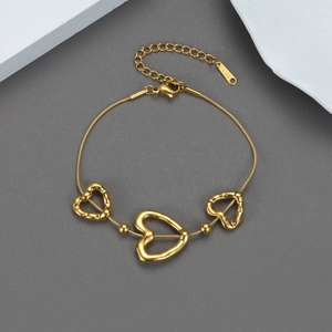 Hollow Heart Charm Bracelet Stainless Steel 18K Gold Plated Snake Bone Chain Adjustable Jewelry For Women Retro Style