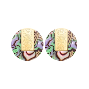 Boucles d'oreilles bohèmes en acier 18k avec texture marbrée et motifs célestes