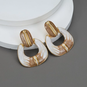 Boucles D'Oreilles Pendantes Géométriques Vintage Acier Inoxydable Plaqué Or Avec Émail Texture Marbre Pour Femmes