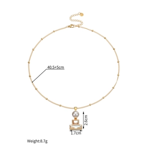 Detail showing 18k gold plated geometric pendant necklace dimensions and weight specs
