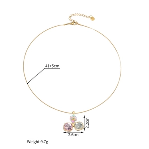 Detail showing 18k gold plated geometry necklace dimensions with colorful crystals