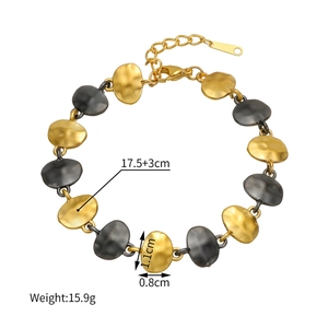 Detail view of hammered metal bracelet with dimensions showing 17.5+3cm length