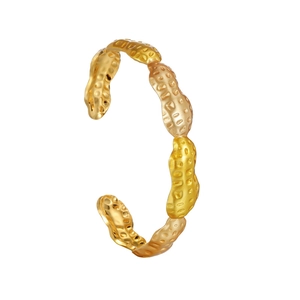 Minimalist 18k gold-plated stainless steel open bracelet with peanut texture design