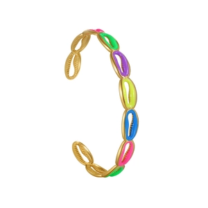 Bracelet jonc en acier inoxydable doré 18k avec motifs de coquillages colorés