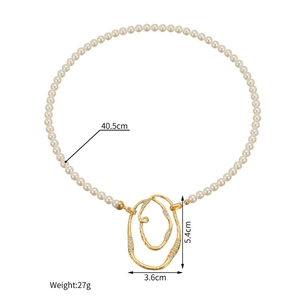 Détail du collier de perles en or 18 carats avec dimensions 40,5cm et poids 27g