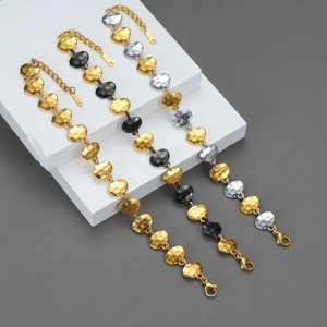 Hammered Texture Stainless Steel Oval Geometric Link Bracelet Adjustable Lobster Clasp Jewelry For Women Daily Fashion