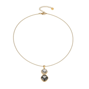 Minimalist gold stainless steel necklace with crystal and grey geometric pendant